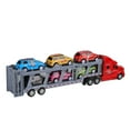 thumbnail image 5 of 1:48 Scale Detachable Transporter Semi Rig Car Carrier Truck Toy Model Set with 6 Small Miniature Alloy Vehicles for Toddlers Boys Girls, Red (13.7x4.7x2.7 Inches / 35x12x7 cm), 5 of 9