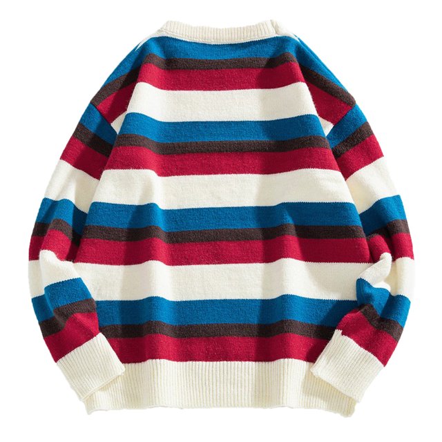 Suéter de cuello a juego de color a rayas para hombre Suéter deportivo Camisa de fondo Pompotops oipoqjl19622