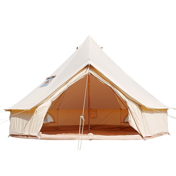 Waterproof Canvas Bell Yurt Tent With Stove Jack, Four Season Outdoor Glamping Shelter, Breathable Family Camping Tent With Detachable Groundsheet