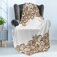 thumbnail image 4 of Brown Paisley Soft Flannel Fleece Blanket, Horizontal Floral Ornamented Oriental Repeating Illustration in Autumn Tones, Cozy Plush for Indoor and Outdoor Use, 70" x 90", Umber White, by Ambesonne, 4 of 5