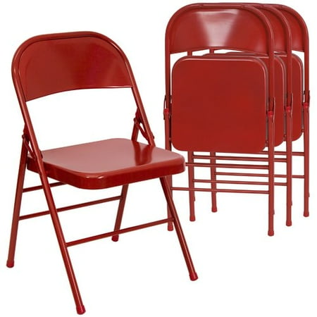 Red Folding Chair - Hercules Hinged Metal Folding Chair - 4-Pack, Red