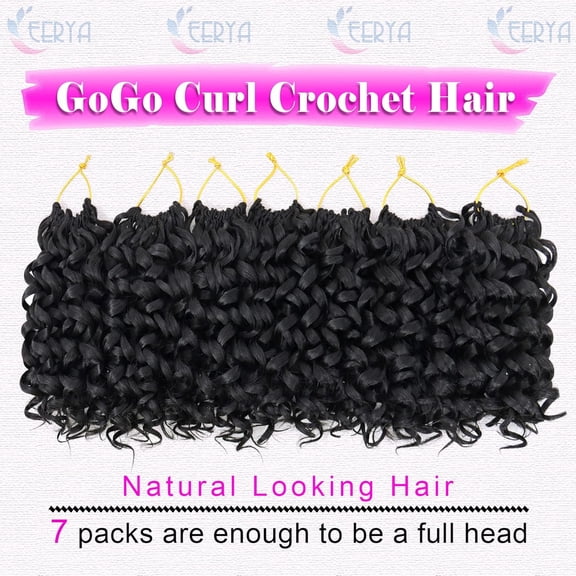 WEIF-7 Packs GoGo Curl Crochet Hair 6 Inch Short Curly Crochet Hair for Women Water Wave Beach Curl Deep Twist Crochet Braids Synthetic Braiding Hair Extensions (6 Inch, 1B)