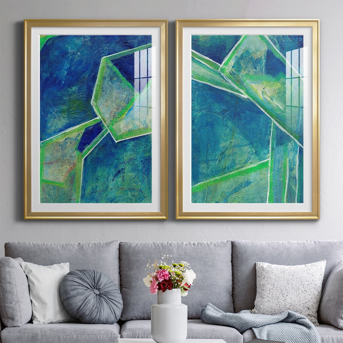 Wexford Home Geometric in Cool III Premium Framed Print, 30.5" x 42.5" - Ready to Hang, Gold (Set of 2)