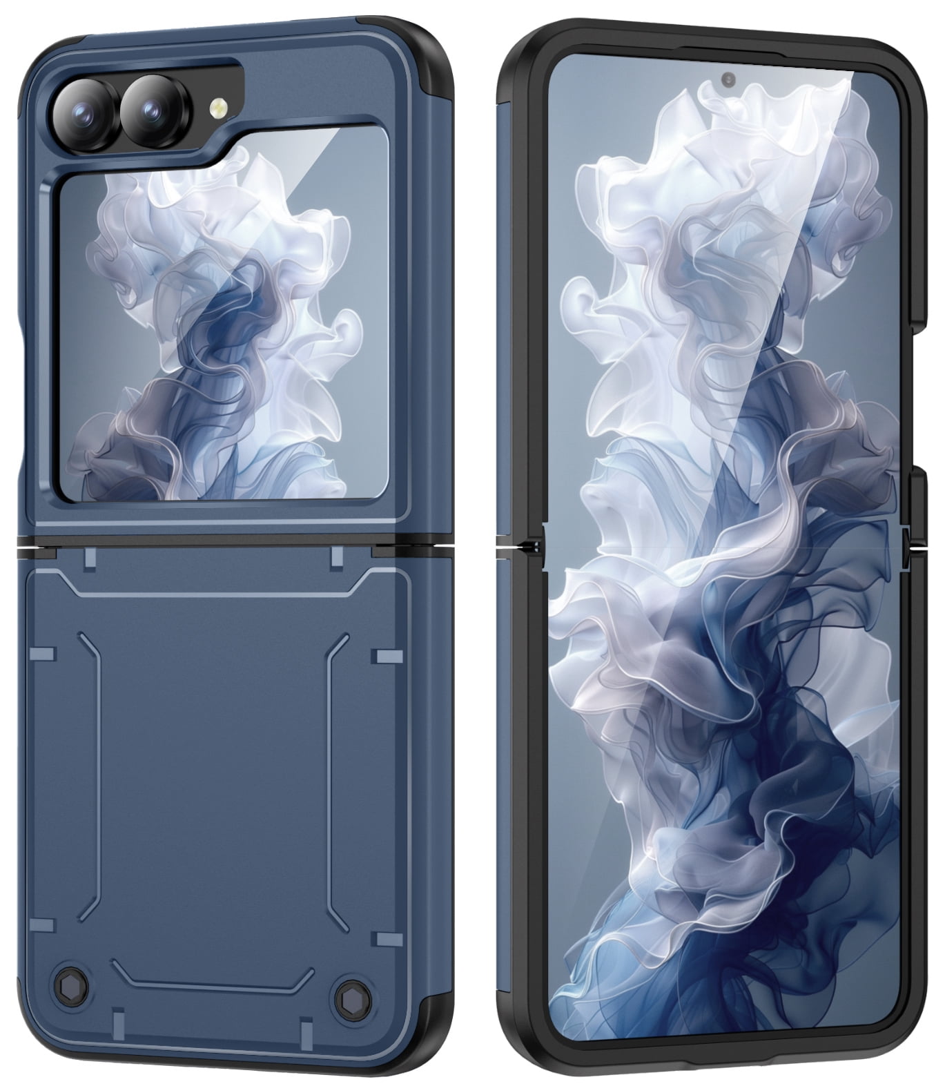 Rizz Case and Belt Clip Combo for Samsung Galaxy Z Flip 6 Phone, Nakedcellphone Rugged Hybrid Cover [with Hidden Hinge Panel Protection] and Rotating Holster Holder for Z Flip6  - Navy Blue
