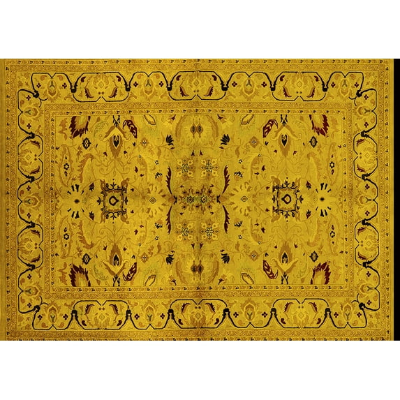Ahgly Company Indoor Rectangle Oriental Yellow Industrial Area Rugs, 2' x 5'