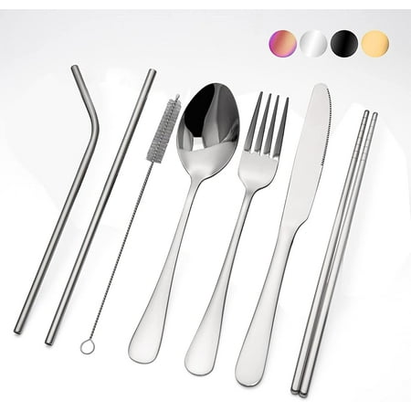 

Mounchain Utensils Set Reusable Cutlery Set Portable Stainless Steel Flatware Set Silver