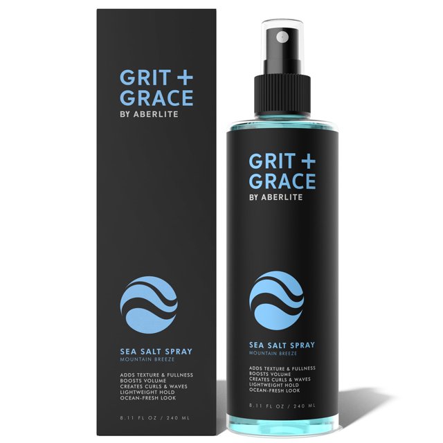 Aberlite Grit+Grace Sea Salt Spray para hombres y mujeres Beach Look - Producto de peinado de textura de cabello para ondas de playa - Spray de textura de cabello rizado y ondulado (8.11 FL OZ)