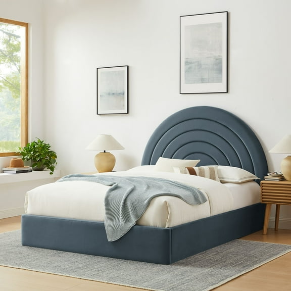 Modway Solana Arched Performance Velvet Queen Platform Bed in Cadet Blue