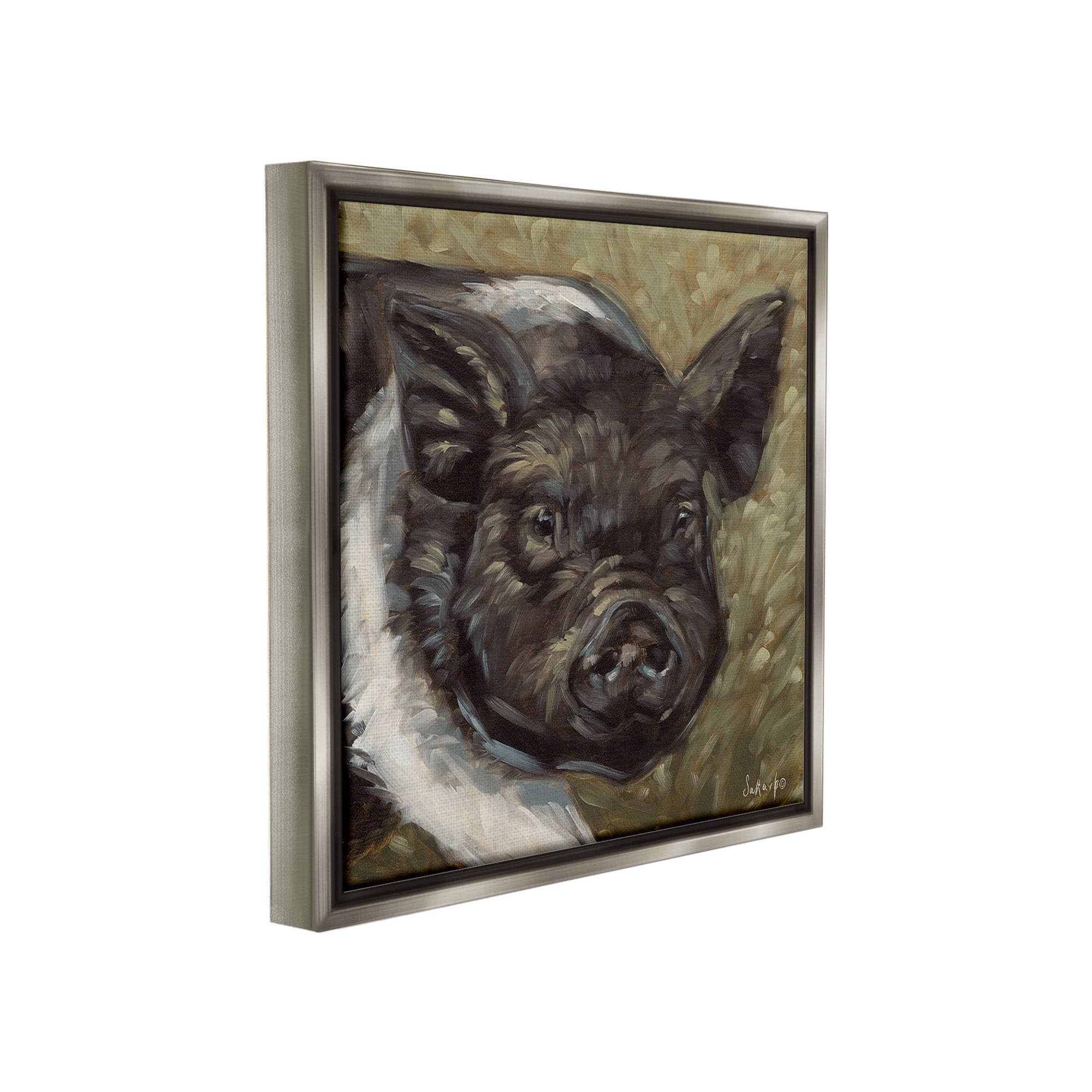 Stupell Industries Country Pig Painting Animals & Insects Painting Gray Floater Framed Canvas Art Print Wall Art, 18 x 18