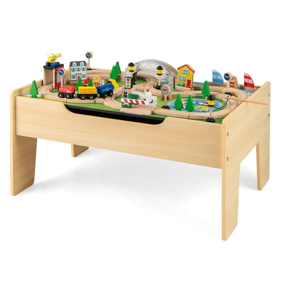 Costway All-in-One Kids Activity Table with Reversible Blackboard & Map Tabletop