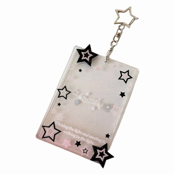 Star Photocard Holder Keychain – Cute Photocard Badge Holder with Keyring, Portable Kpop Card Holder for 3x5 Inch, Small Star Design for IDs and Keys