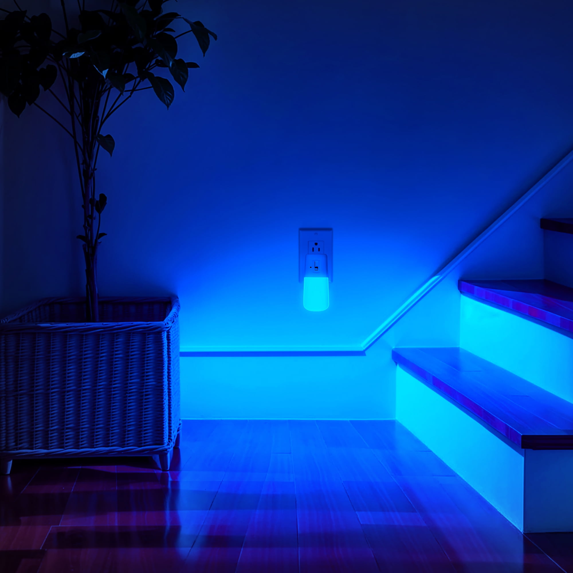 YANSUN 2-Pack Modern Blue LED Night Light, Vertical Dimmable Plug-in for Wall, Auto Light Sensor, 1-Watt Integrated LED with White Acrylic Cover