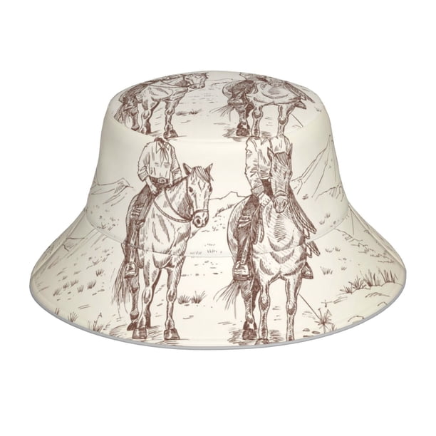 Fotbe Cowboys Riding Horses In Desert Sombrero Tipo Pescador con Estampado – Sombrero de Sol de Algodón de Moda para Playa, Golf, Pesca