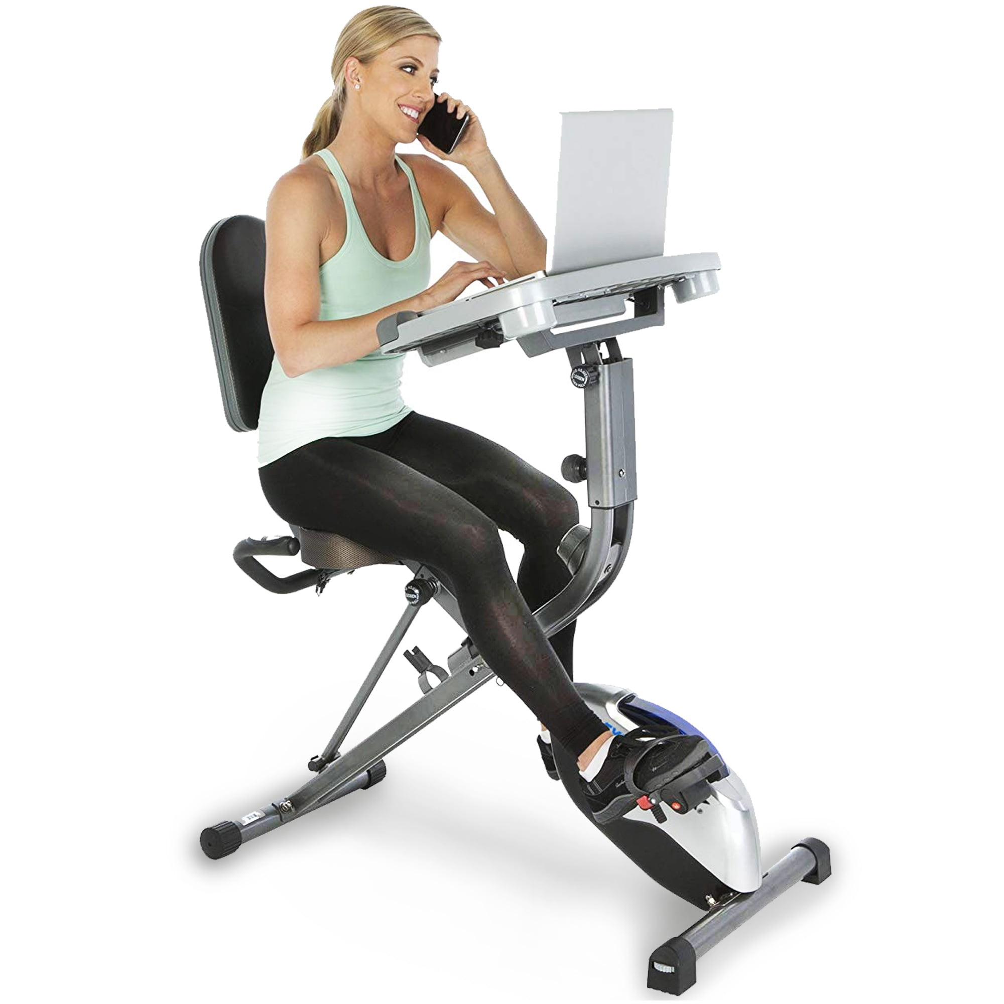 Foldable Stationary Exercise Magnetic Resistance Fitness Bike with Laptop Desk 