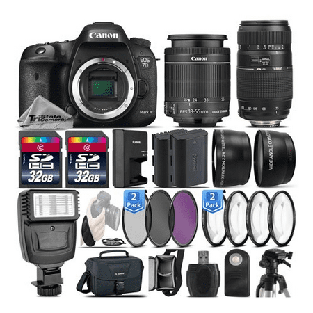 Canon EOS 7D Mark II DSLR Camera + Canon 18-55mm IS STM Lens + Tamron 70-300mm Di LD Macro Lens + Flash + 0.43X Wide Angle Lens + 2.2x Telephoto Lens + 64GB - International Version (No (Best Wide Angle For Canon 7d)