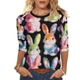 thumbnail image 5 of UVEASISHA Cute Dressy Tops for Women 3/4 Sleeve Colorful Bunny Printed Tshirt Crew Neck Holiday Easter Sparkly Party Tops for Family Black S, 5 of 9