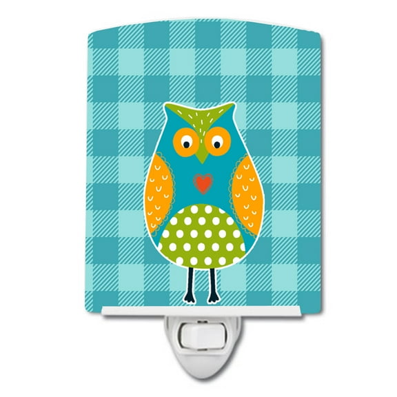 Caroline's Treasures BB6755CNL Owl on Blue Plaid Ceramic Night Light, 6x4x3", multicolor