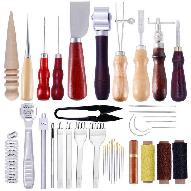 RV Kit de herramientas de cuero (Cantidad ver tabla) Reparación manual Hilo encerado de cuero 8 colores con agujas de coser Tijeras Cinta métrica para coser cuero Zapatos de cuero Sofá Sailing Electrónica