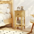 thumbnail image 2 of Gymax 2PCS Nightstand 3-Tier Bedside Table w/ Open Storage Shelf & Narrow Side Table Natural, 2 of 7