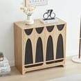 thumbnail image 2 of LEFHDA Black Geometric Pattern Design Sideboard Buffet Cabinet, Kitchen Storage Cabinet, 31.5" Accent Cabinet for Living Room, Kitchen, Dining Room, Entryway, Oak, 2 of 9