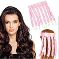 thumbnail image 1 of Rizadores de pelo sin calor para cabello largo, diadema de seda para rizar durante la noche con pinza, rulos de espuma rosa., 1 of 5