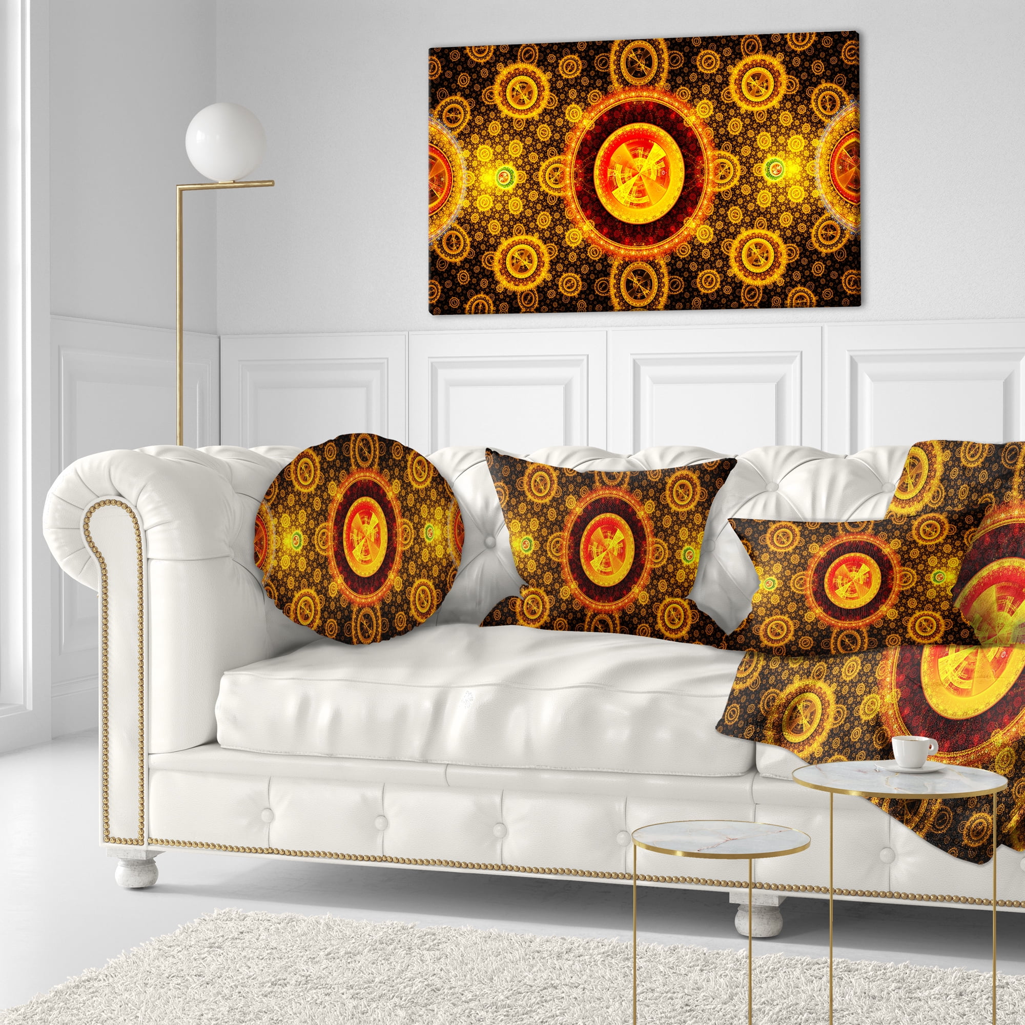 Designart Golden Psychedelic Relaxing Art - Abstract Throw Pillow - 12x20
