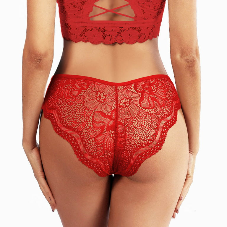 Sexy plus Size Underwear Set Women Double Thin Strap Sexy Panties Lace Mesh  Low Waist Seamless Panties Red at  Women's Clothing store