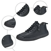 Mens Barefoot Wide Toe Combat Boots Vintage Casual Stitching Leather Zip up Walking Shoes Fashion Sneakers Ankle Booties