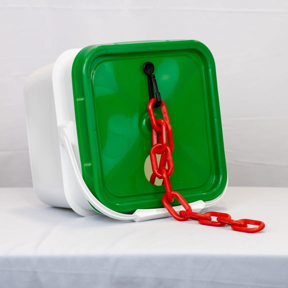 2" x 65' Red Heavy Duty Plastic Safety Chain - Pail