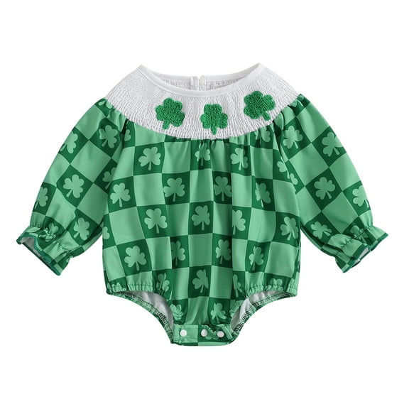 Okbabeha Newborn Baby Girl St. Patrick's Day Outfit Long Sleeve Bubble Romper First 1st Clothes