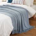 thumbnail image 2 of Bluish Grey Chenille Throw Blanket for Couch,Soft Knit Throws with Tassels for Living Room,50"x60", 2 of 8