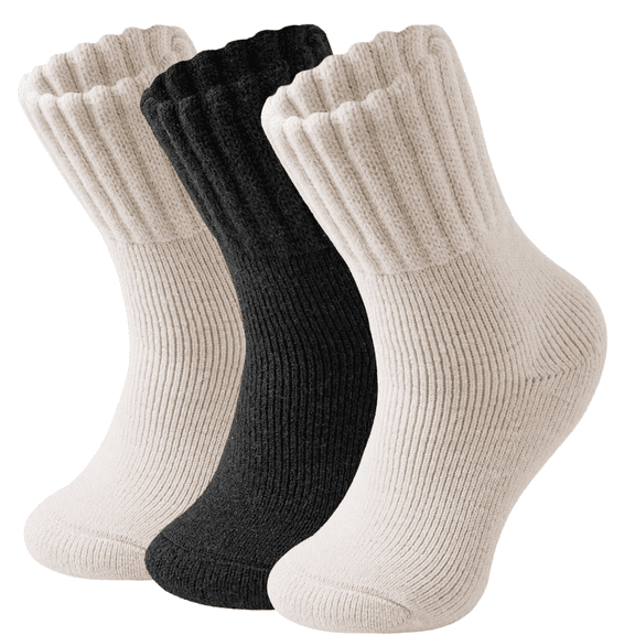 Fu997 Thermal Crew Boot Socks for Women, 3 Pairs Thick Cushion Warm Winter Socks, Gift for Ladies Size 7-11