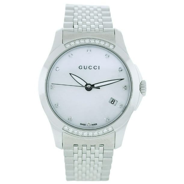 Gucci G-timeless Diamond Mother of Pearl Dial Ladies Watch YA126510