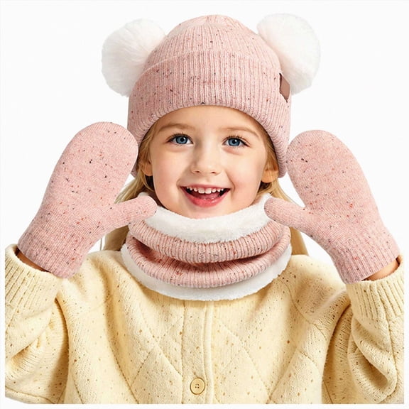 Hessimy Kids Speckled Knit Beanie Scarf and Mitten Set,3-Piece Winter Warm Matching Accessories