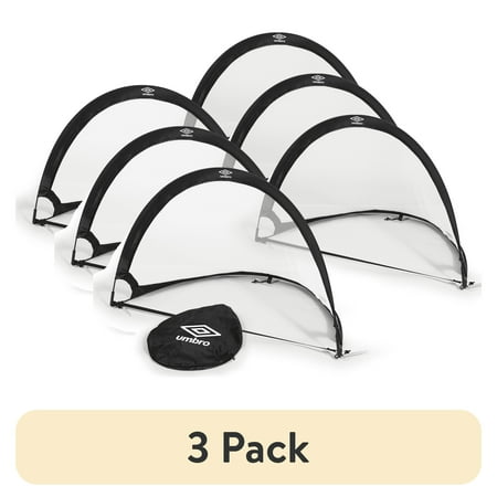 (3 pack) Umbro 3' x 2' Pop-up Soccer Goal Net Set - Portable 2 Goal Set with Carry Bag