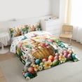 thumbnail image 3 of Feelyou Cute Bunny Rabbit Queen Comforter Set for Child, Cartoon Easter Egg Bedding Sets, Spring Flower Floral Reversible Bedding Comforter Set, Luxury Bedroom Decor, 3pcs, 3 of 8
