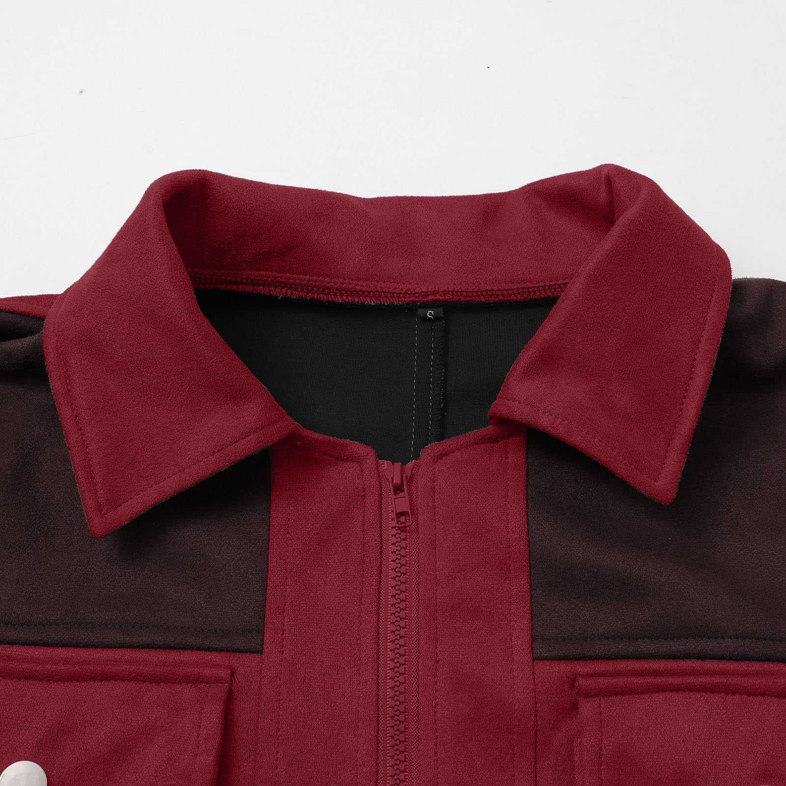 DUMUIELD Western Jackets for Men Vintage Cowboy Suede Jacket Plush Collar Trench Coats Faux Leather Zip Up Casual Winter Tops Wine,S