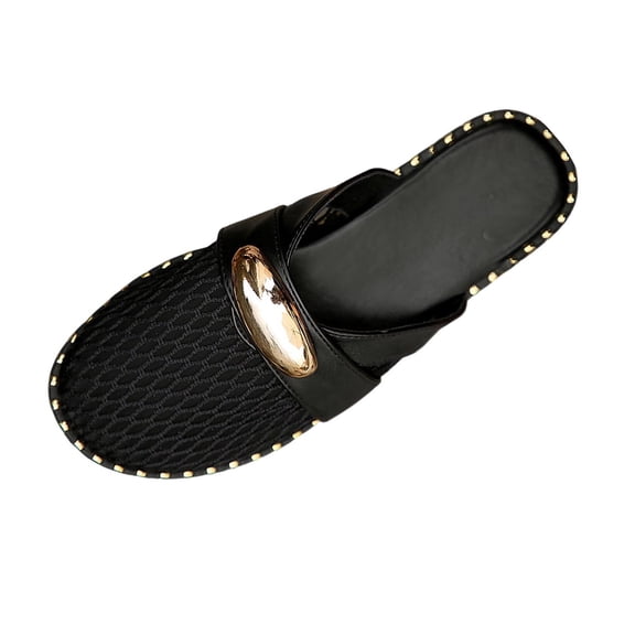 HomeDM Women's Slip-On Flat Mules Closed Toe Backless Fishnet Casual Breathable Summer Beach Sandals, Black Size 6.5