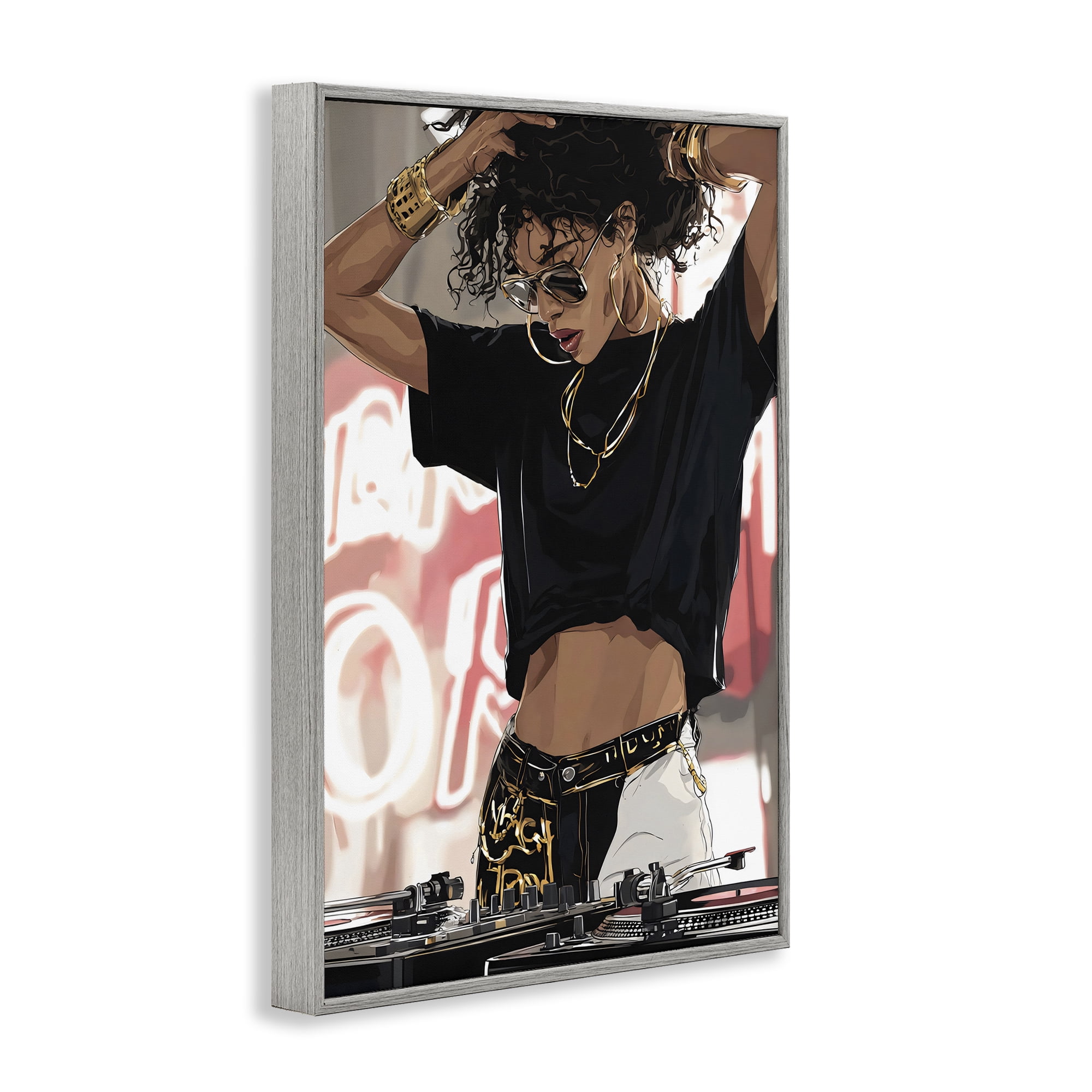 Stupell Industries Trendy Female DJ Musician Gray Framed Giclee Art, design by Franklyn Gregory