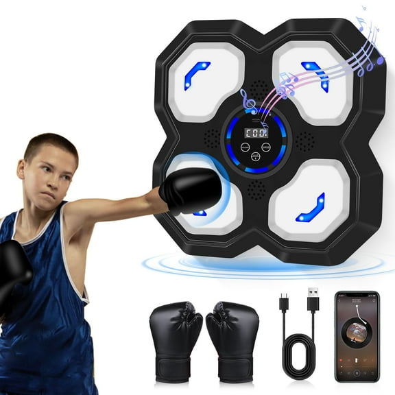 Music Boxing Machine for Kids Sport Toys，Wall Mounted Smart Punching Target Toys Training Pad with Boxing Glove Exercise Equipment for Home for Boys Girls Kids 4-12 Years Old (BLACK)