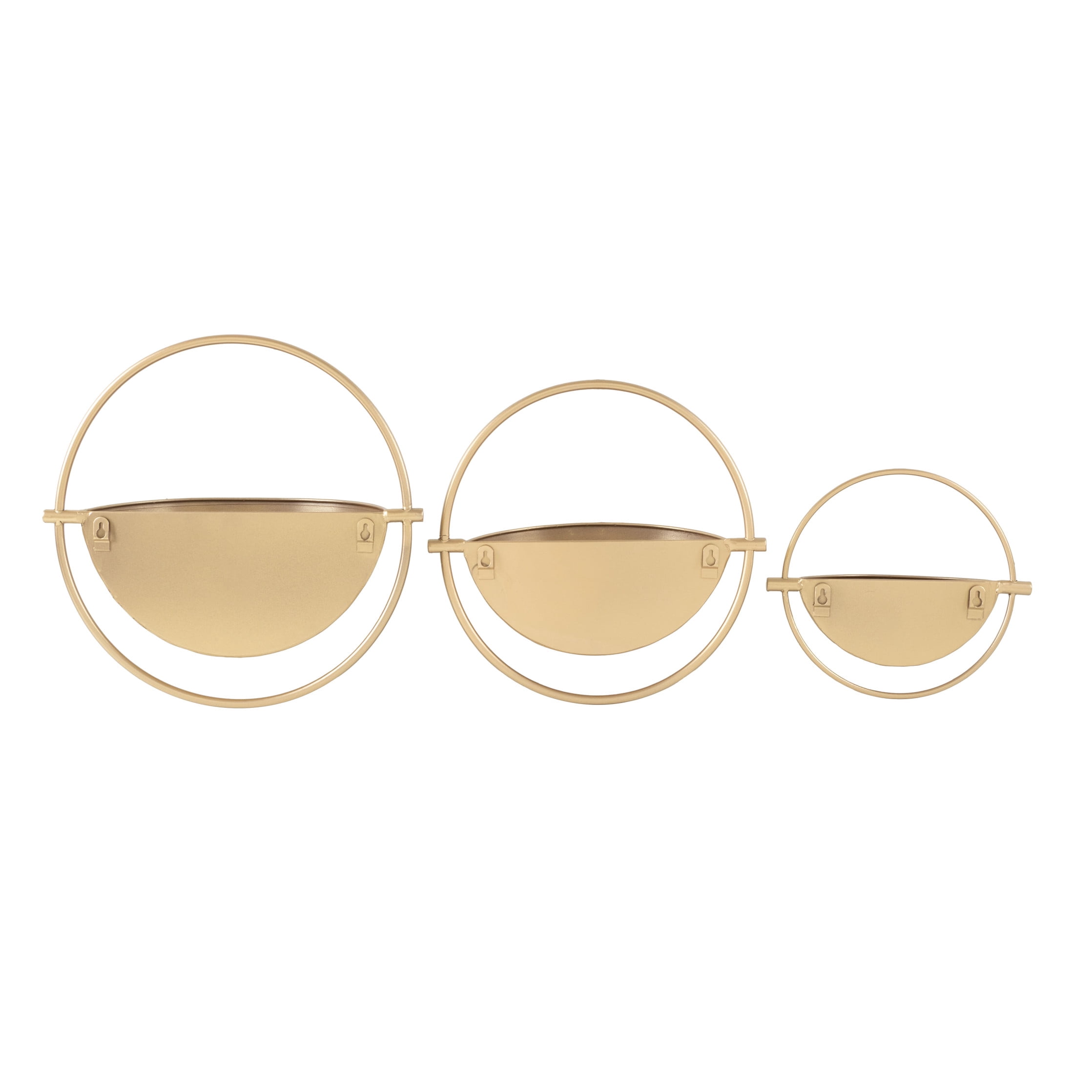 DecMode 15", 13", 10"H Round Gold Metal Geometric Wall Planter (3 Count)
