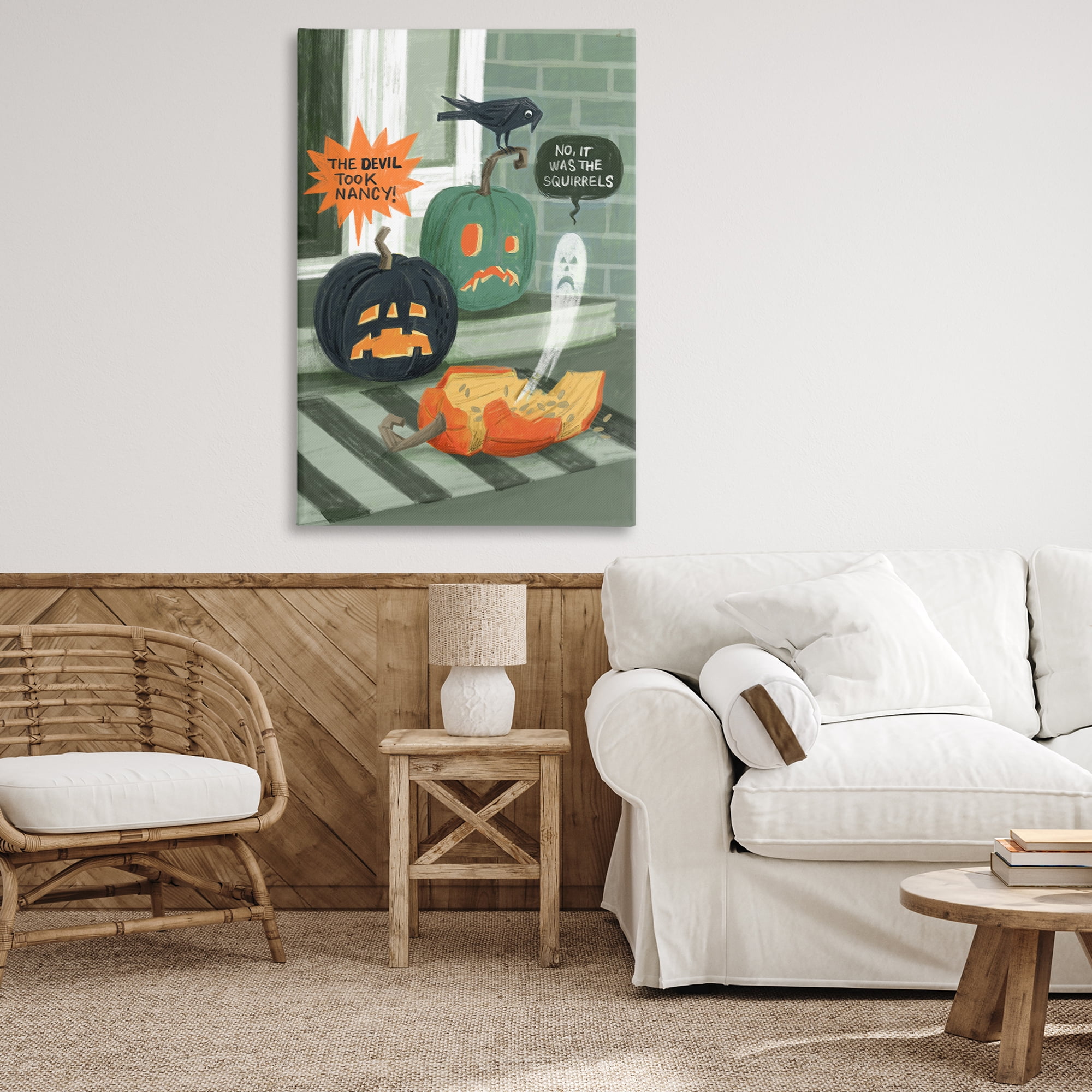 Stupell Industries Porch Pumpkins Mystery Holiday Painting Wrapped Canvas Art Print Wall Art, 30 x 45