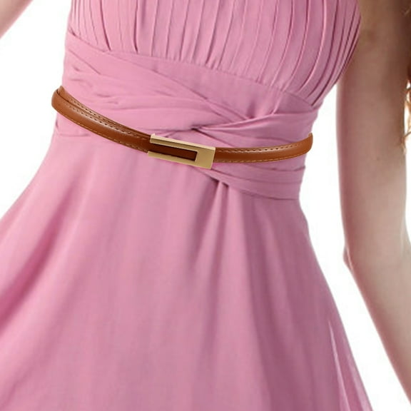 Tineasur 2Pcs Thin Belt For Girls Simple Classic Style Versatile Usage Caramel .8x0.7x0.7in