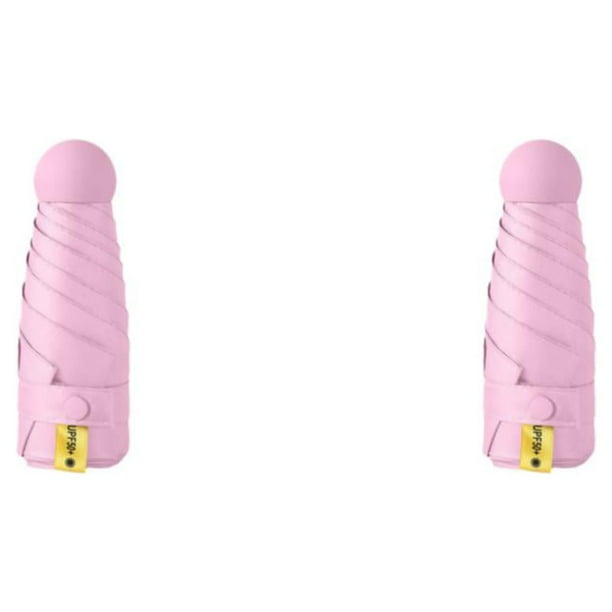 Injueey Paraguas lluvioso Mini sombrilla Protección solar Suministros para exteriores Diseño plegable Ligero Estilo simple Pequeño rosa melocotón 2piezas