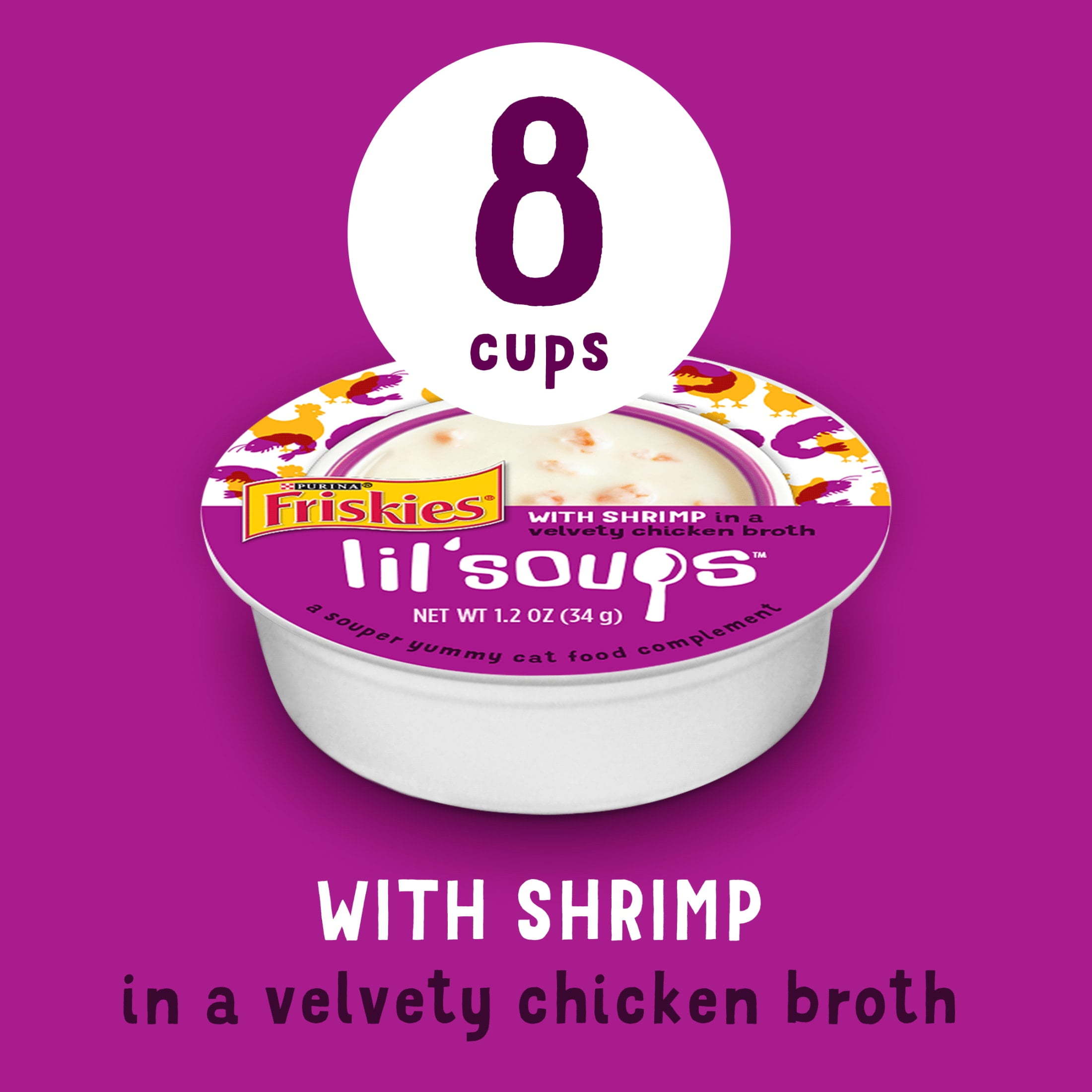 Purina Friskies Lil Soups Lickable Cat Treats Soft Shrimp Chicken Broth 1.2 oz Cups 8 Pack Walmart