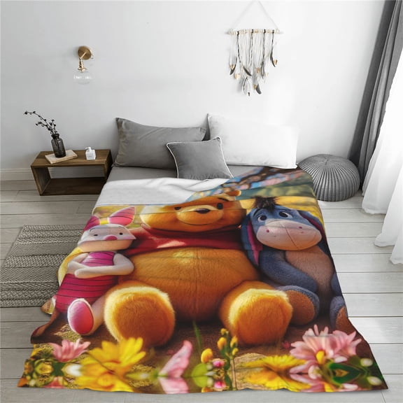 Winnie The Pooh Cartoon Printing Throw Blanket, All Seasons Flannel Fleece Blanket, Soft & Warm Plush Blankets for Couch Sofa Bed Camping Travel, 40"x30"