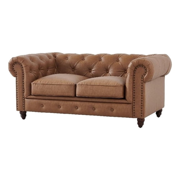 Pemberly Row Contemporary Eco Leather Love Seat in Light Brown