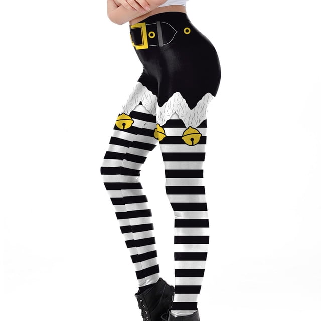 Mallas Navideñas Para Mujeres Y Niñas, Pantalones de Yoga Ajustados Con Estampado de Cascabeles, Pantalones Elásticos de Cintura Alta Odeerbi ODB194768