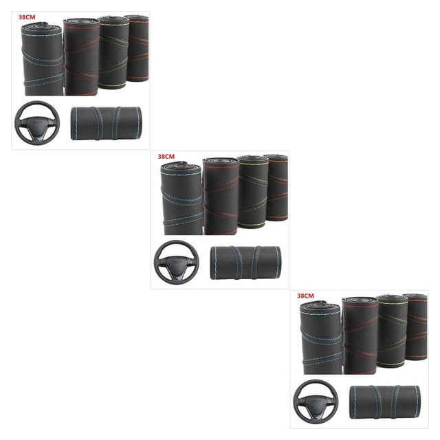 maskred Fiber Leather Car Steering Wheel Cover Anti-slip Embossing Pattern Auto for Protection Wheel Cover Wine Red 3Set