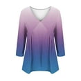 thumbnail image 3 of IHengLiXing Ladies Blouses Up to 30% off Street Women's Casual 3/4 Sleeve Pleated Shift with Layered V-Neck Solid Color Top Purple S, 3 of 4